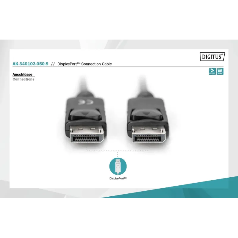 Kabel DisplayPort DIGITUS z zatrzaskami 1080p 60Hz FHD | PartsPC.pl