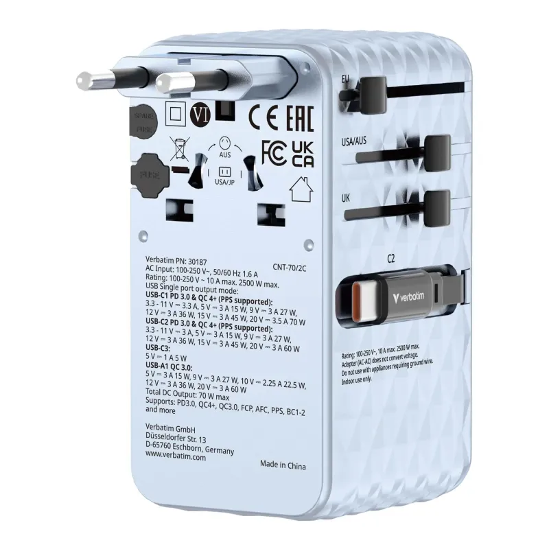 Adapter podróżny Verbatim Charge 'n' Travel GaN III | PartsPC.pl