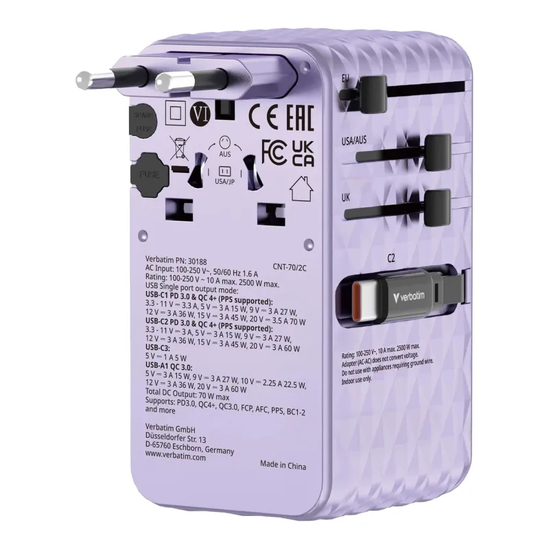 Adapter podróżny Verbatim Charge 'n' Travel GaN III | PartsPC.pl