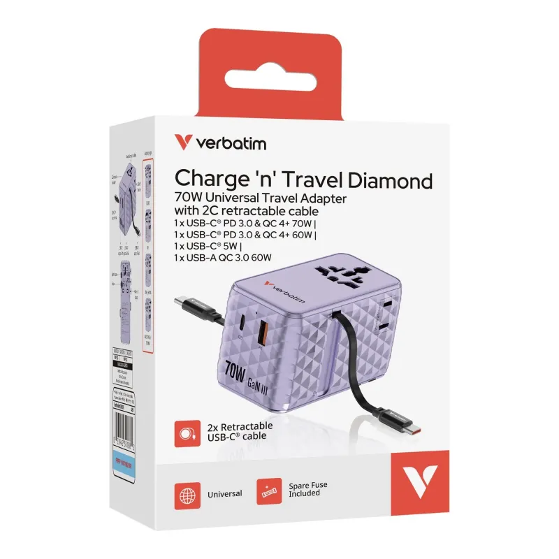 Adapter podróżny Verbatim Charge 'n' Travel GaN III | PartsPC.pl