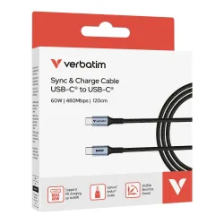 Kabel Verbatim USB-C(M) - USB-C(M) 1,2m, 60W, PD, czarny | PartsPC.pl