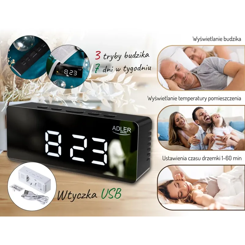 Budzik Adler AD 1189B czarny | PartsPC.pl