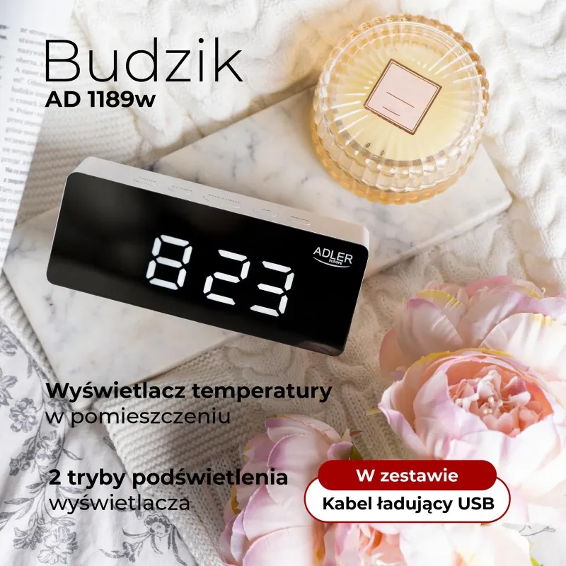 Budzik Adler AD 1189W biały | PartsPC.pl