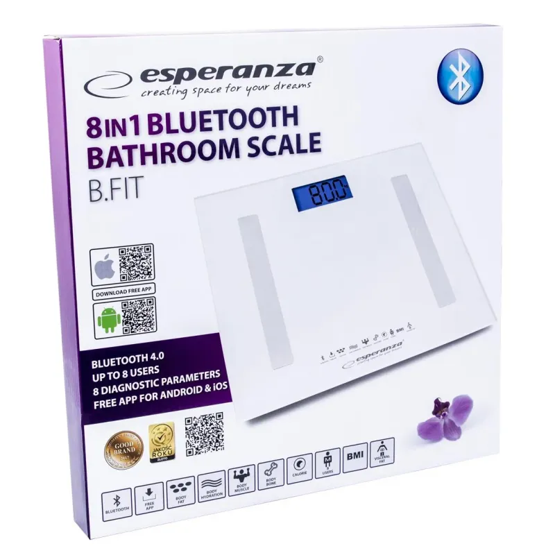 Waga łazienkowa Esperanza EBS016W 8w1 Bluetooth B.Fit | PartsPC.pl