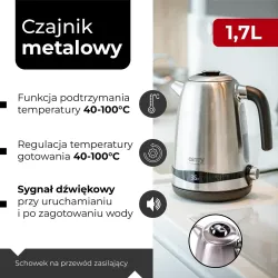 Czajnik elektryczny Camry CR 1291 1,7L stalowy z LCD i | PartsPC.pl