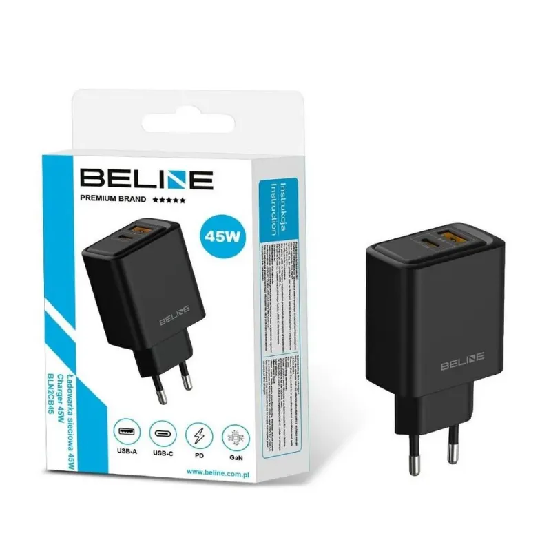 Ładowarka sieciowa Beline 45W 1xUSB-C + 1xUSB GaN PD 3.0 | PartsPC.pl