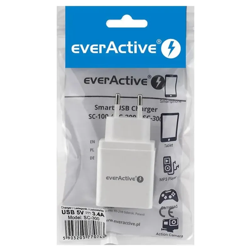 Ładowarka sieciowa everActive SC-300 3xUSB 3,4A | PartsPC.pl