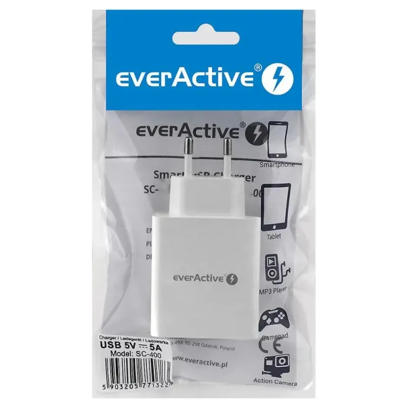 Ładowarka sieciowa everActive SC-400 4xUSB 5A | PartsPC.pl
