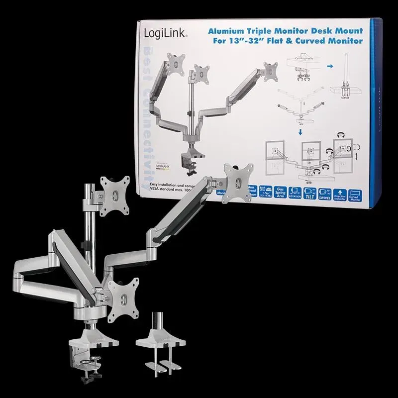 Uchwyt biurkowy LogiLink BP0052 na 3 monitory LCD/LED | PartsPC.pl