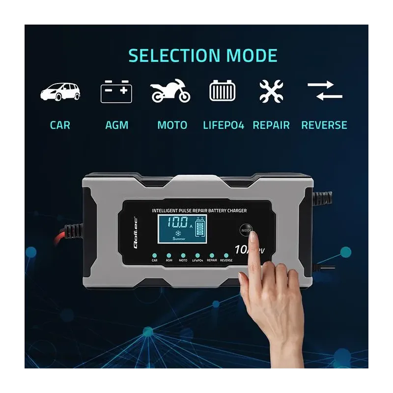 Ładowarka inteligentna Qoltec mikroprocesorowa 12V 10A | PartsPC.pl