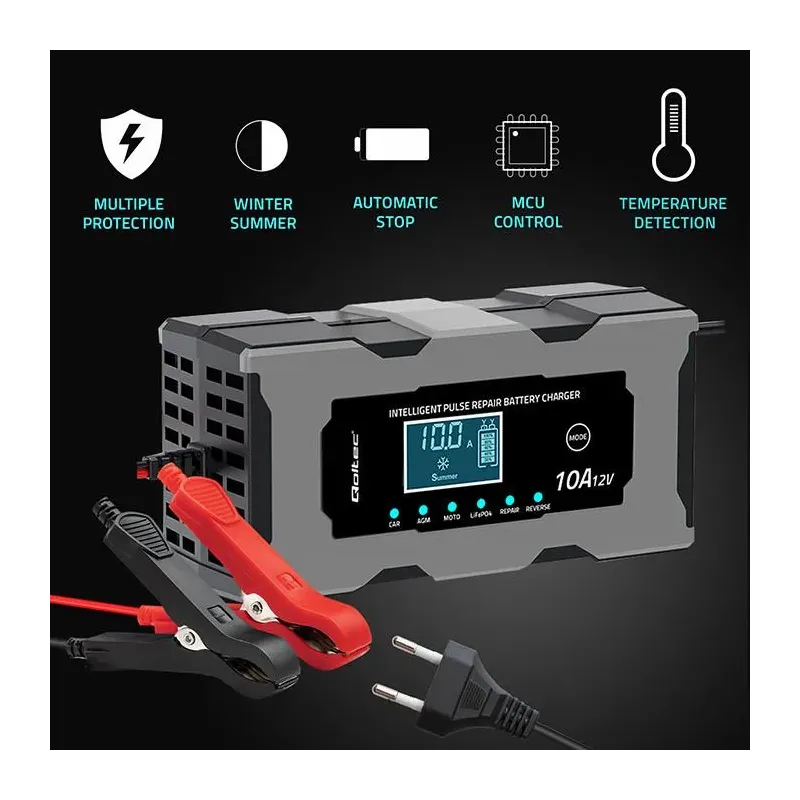 Ładowarka inteligentna Qoltec mikroprocesorowa 12V 10A | PartsPC.pl