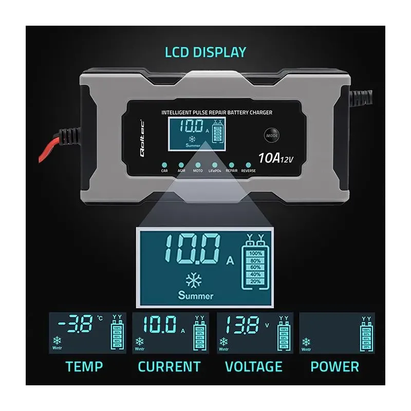 Ładowarka inteligentna Qoltec mikroprocesorowa 12V 10A | PartsPC.pl