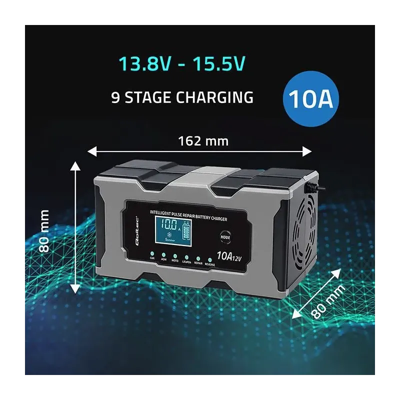 Ładowarka inteligentna Qoltec mikroprocesorowa 12V 10A | PartsPC.pl