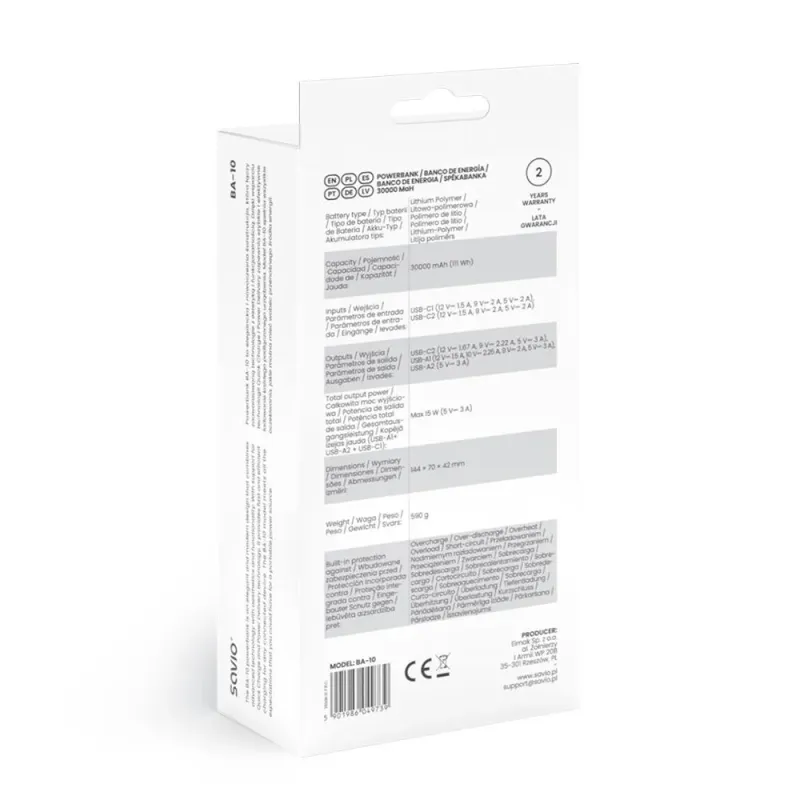 Powerbank Savio BA-10 30000mAh czarny - Powerbanki | PartsPC.pl