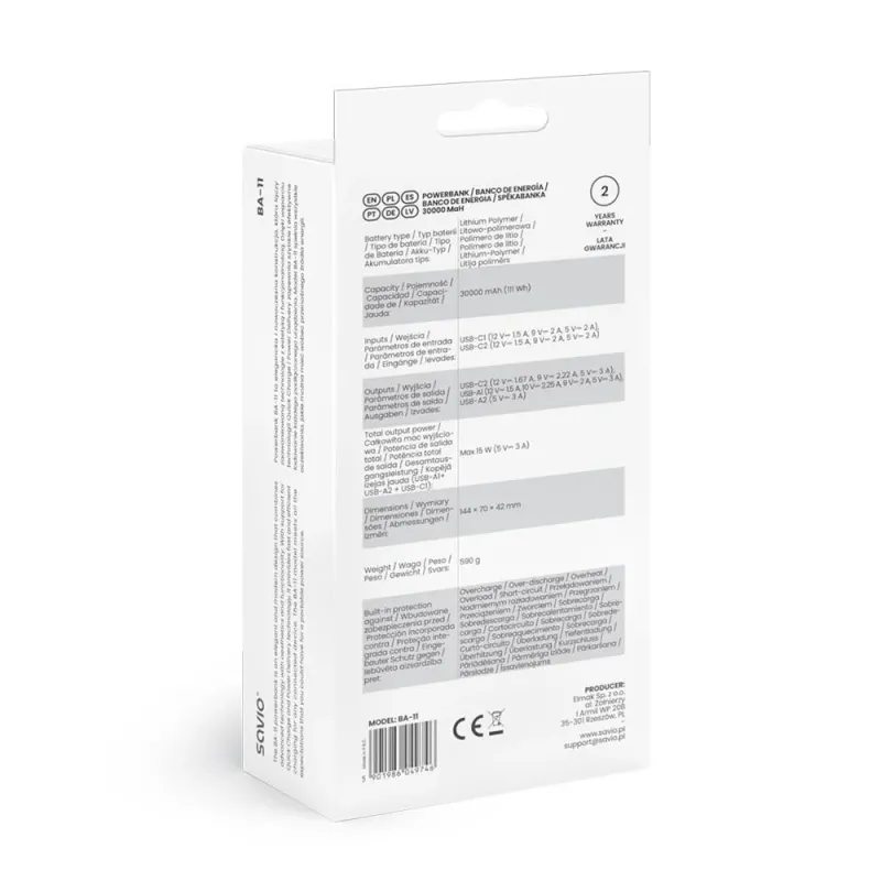 Powerbank Savio BA-11 30000mAh biały - Powerbanki | PartsPC.pl