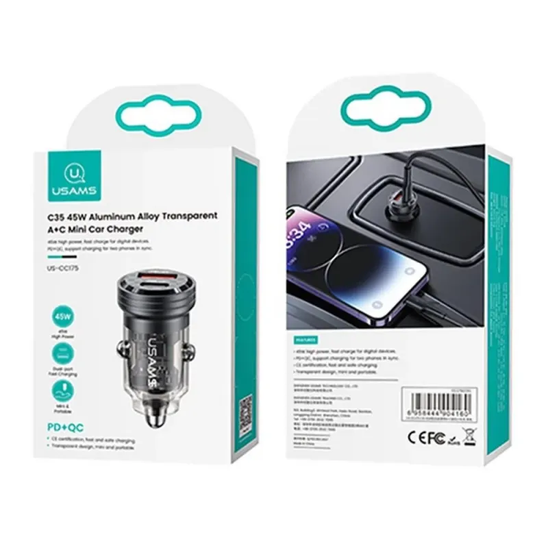 Ładowarka samochodowa Usams C35 45W USB-A + USB-C PD | PartsPC.pl