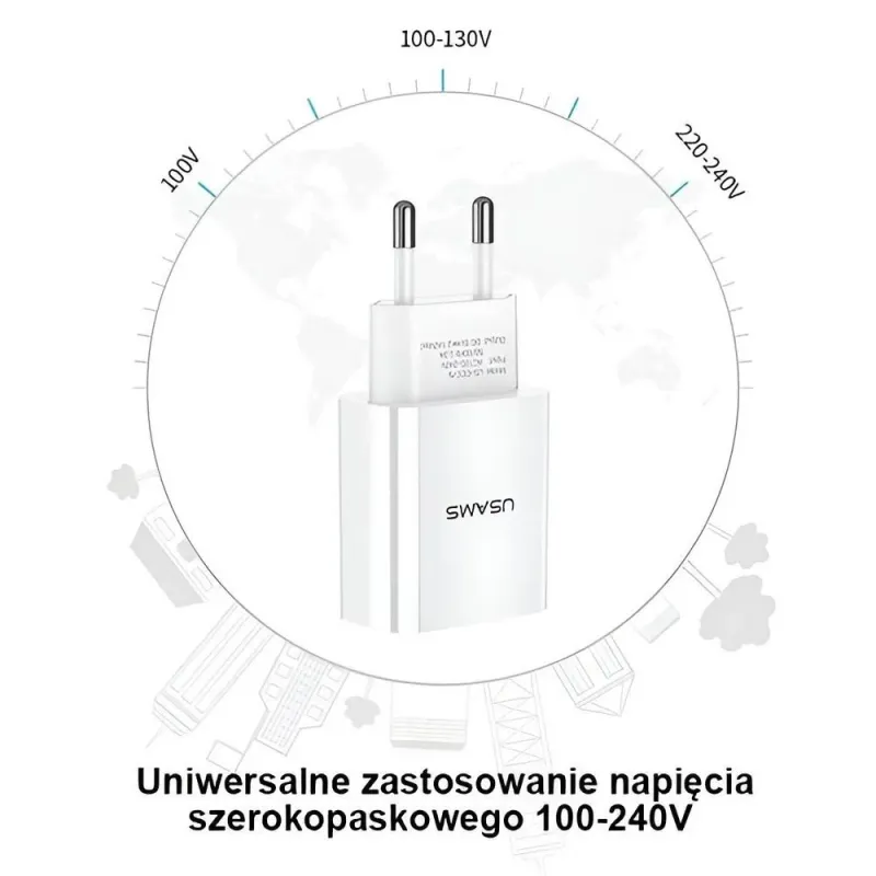 Ładowarka sieciowa Usams T18 2,1A 1xUSB- bez kabla - | PartsPC.pl