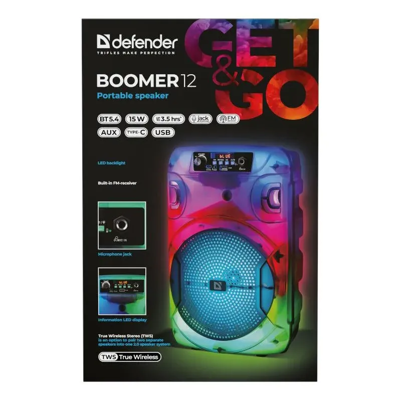 Głośnik Defender BOOMER 12 Bluetooth 15W | PartsPC.pl