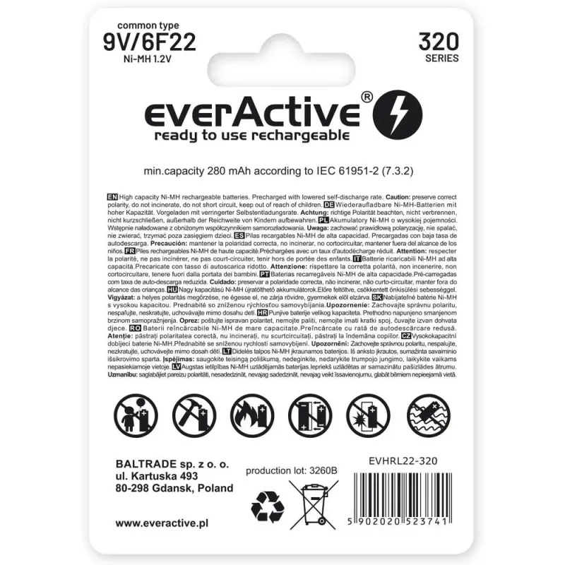 Akumulatorek 6F22/9V everActive Professional Line 320 | PartsPC.pl