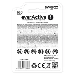 Akumulatorek everActive 6F22/9V Li-ion 550 mAh z USB TYP | PartsPC.pl
