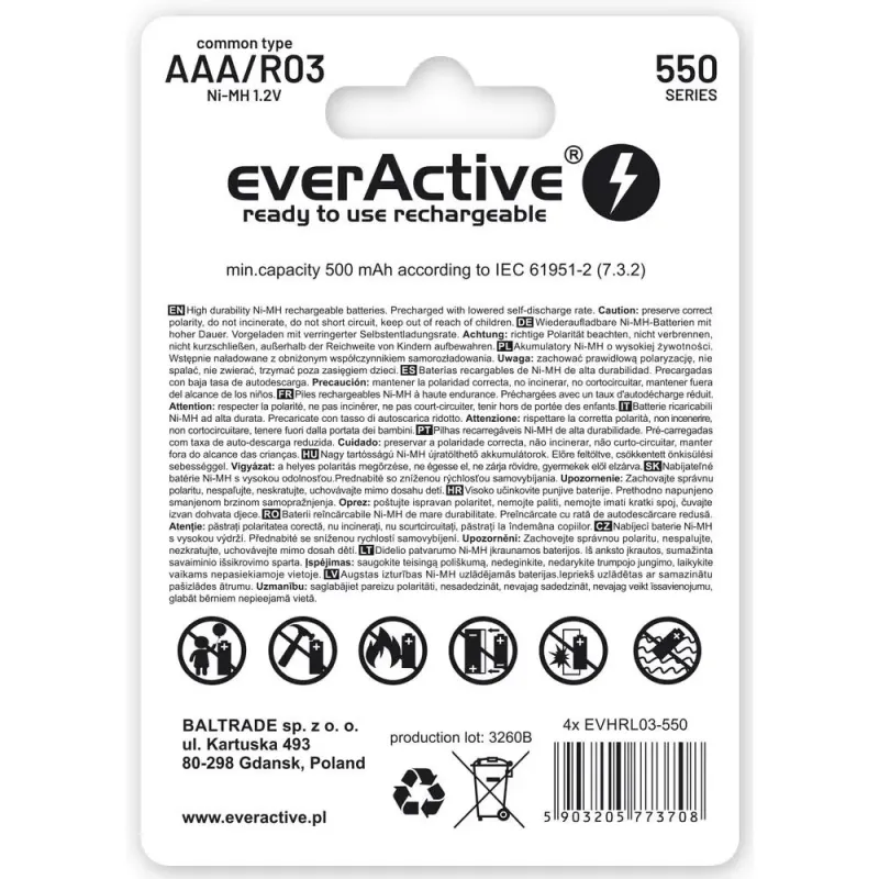 Akumulatorki AAA / R03 everActive Ni-MH 550 mAh ready to | PartsPC.pl
