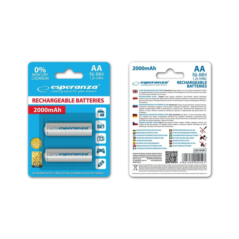 Akumulatorki AA Esperanza 2000mAh 2szt. białe | PartsPC.pl