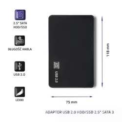 Obudowa Qoltec na dysk HDD/SSD 2.5" SATA3 | USB 2.0 | | PartsPC.pl