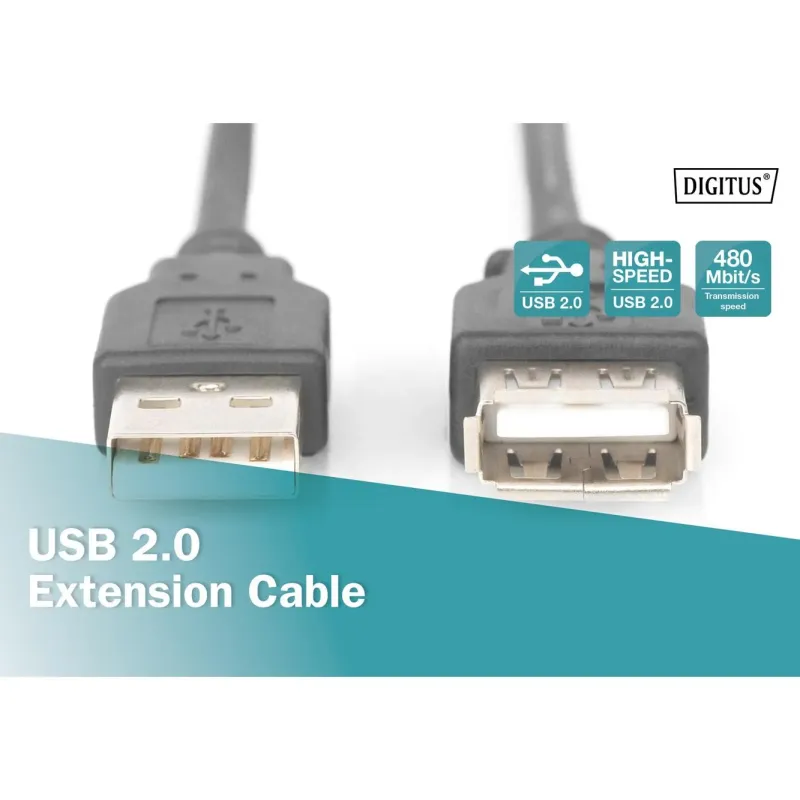 Przedłużacz DIGITUS AK-300202-050-S USB 2.0 5m czarny | PartsPC.pl