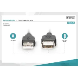Przedłużacz USB 2.0 DIGITUS A/M - A/Ż, 1,8m, czarny | PartsPC.pl