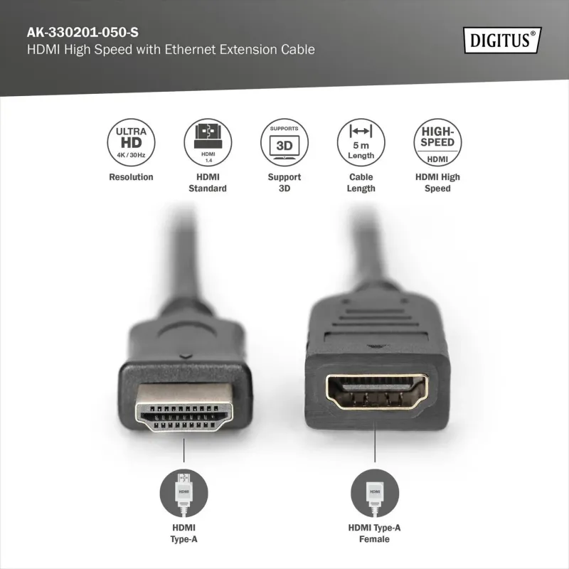 Przedłużacz HDMI DIGITUS AK-330201-050-S Ethernet 1.4 | PartsPC.pl