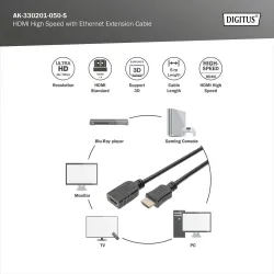 Przedłużacz HDMI DIGITUS AK-330201-050-S Ethernet 1.4 | PartsPC.pl
