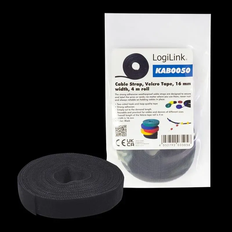 Organizer kabli LogiLink KAB0050 taśma 4m, rolka czarna | PartsPC.pl
