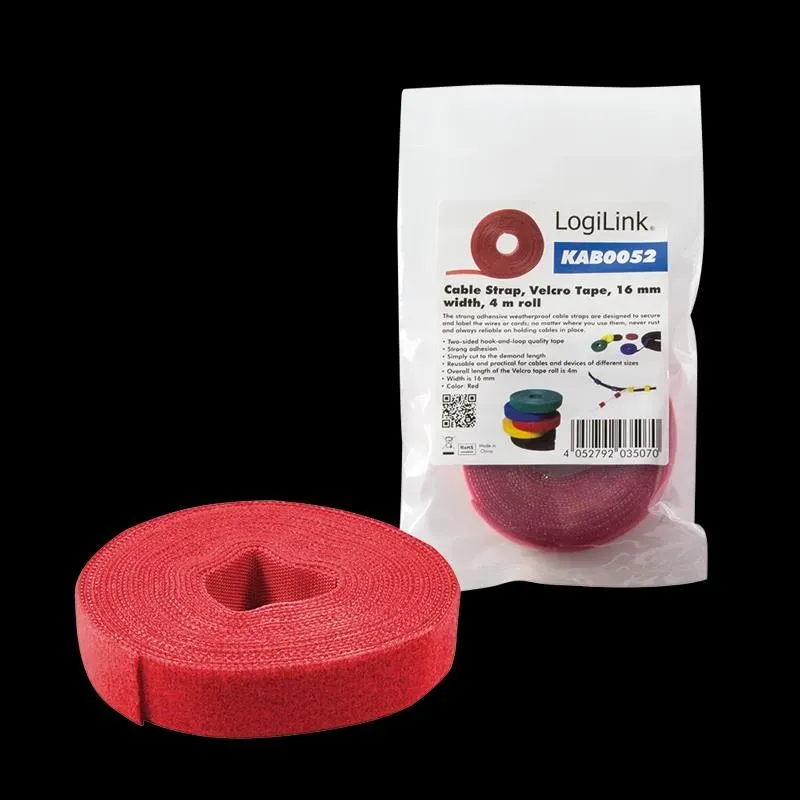 Organizer kabli LogiLink KAB0052 taśma 4m, rolka czerwona | PartsPC.pl