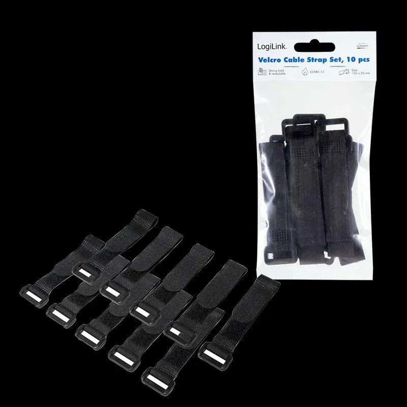 Organizer kabli LogiLink KAB0056 rzep, 10szt, czarny | PartsPC.pl