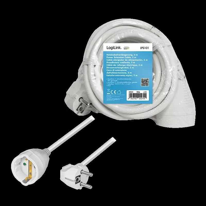 Przedłużacz kabla Schuko LogiLink LPS101 biały, 3m | PartsPC.pl