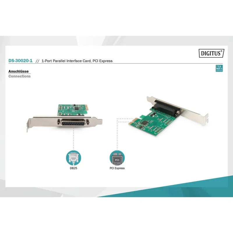 Kontroler LPT DIGITUS PCIe, 1x Parallel/LPT, Low | PartsPC.pl
