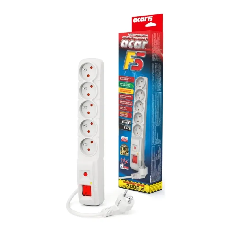 Listwa przeciwprzepięciowa Acar F5 5m biała | PartsPC.pl