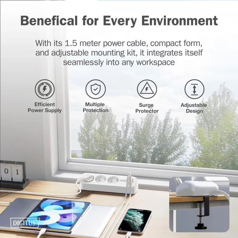 Listwa zasilająca biurkowa DIGITUS 3 gniazda Schuko, 2x | PartsPC.pl