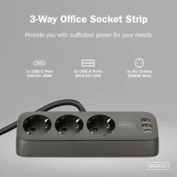 Listwa zasilająca biurkowa DIGITUS 3 gniazda Schuko, 2x | PartsPC.pl