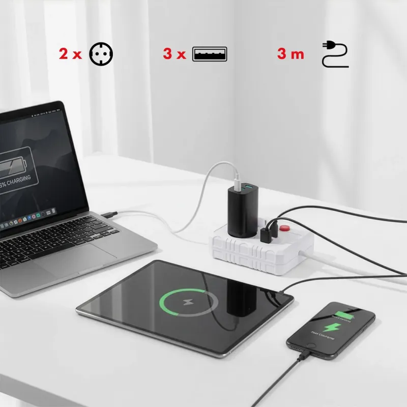 Listwa zasilająca Maclean MCE388 W, przedłużacz 2 | PartsPC.pl