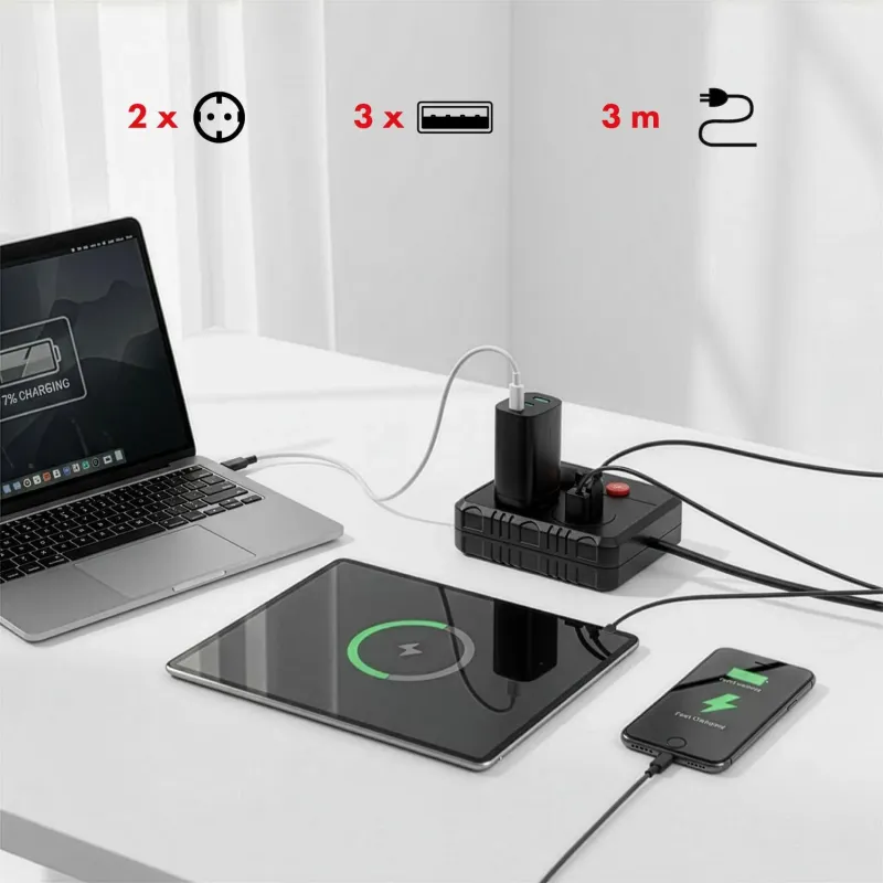 Listwa zasilająca Maclean MCE388 B, przedłużacz 2 | PartsPC.pl