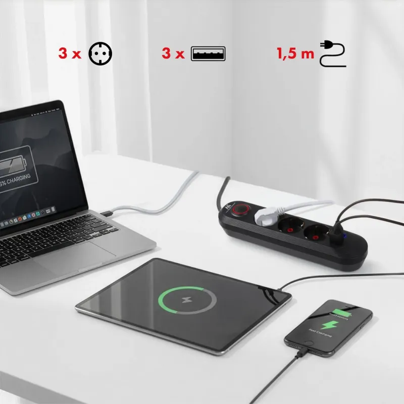 Listwa zasilająca Maclean MCE394 B, przedłużacz 3gniazda... | PartsPC.pl