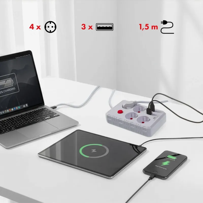 Listwa zasilająca Maclean MCE392 W, przedłużacz 4 | PartsPC.pl