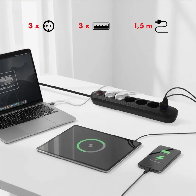 Listwa zasilająca Maclean MCE395 B, przedłużacz 5 gniazd | PartsPC.pl