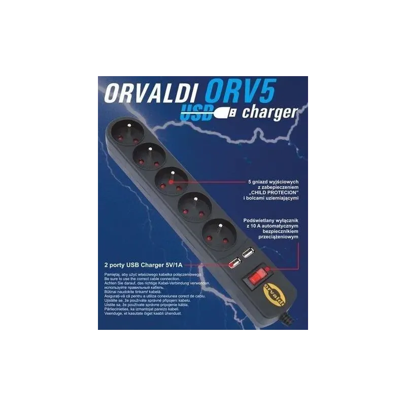 Listwa zasilająca przeciwprzepięciowa ORVALDI ORV-5 3m | PartsPC.pl