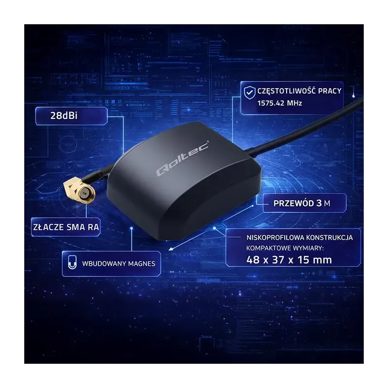 Antena GPS Qoltec GLONASS z podstawą magnetyczną | | PartsPC.pl