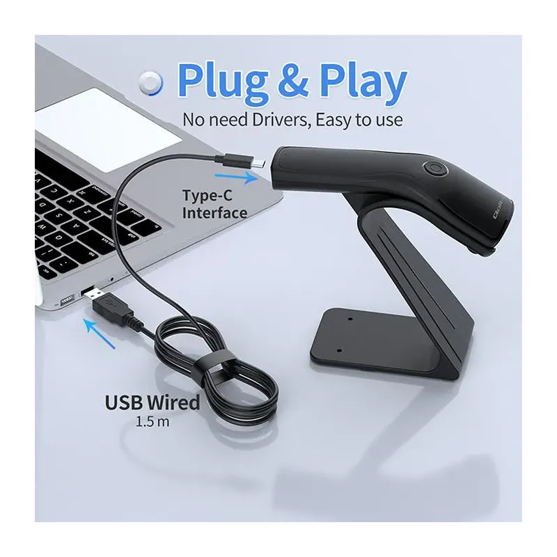 Czytnik kodów kreskowych Qoltec + stojak na skaner | 1D | PartsPC.pl