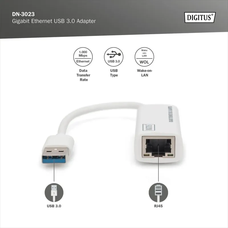 Karta sieciowa DIGITUS DN-3023 USB RJ45 100/1000 Mbps | PartsPC.pl