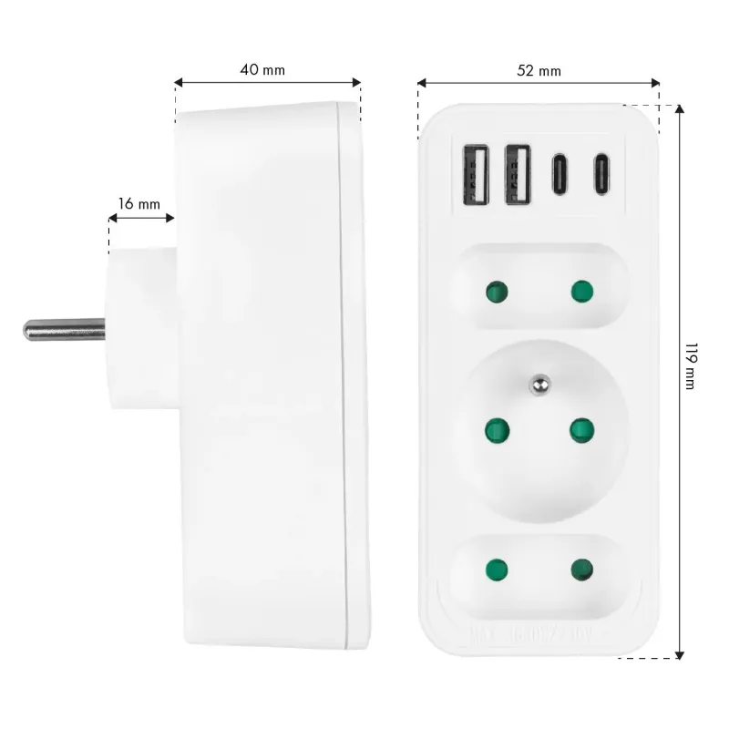 Gniazdko prądowe x3 + 4xUSB Maclean MCE248 F/W, | PartsPC.pl