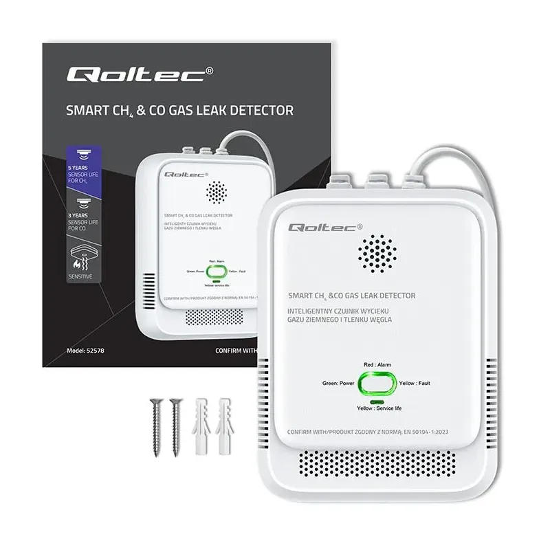 Czujnik wycieku gazu ziemnego i tlenku węgla Qoltec | | PartsPC.pl
